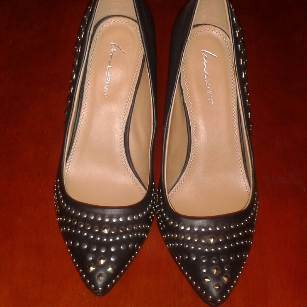 Lane Bryant Black Heels with Gold Studs, Size 10W